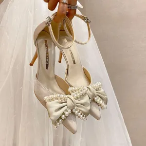 Bow Design WhiteTrendy Elegant  Pumps Heel