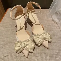 Bow Design WhiteTrendy Elegant  Pumps Heel