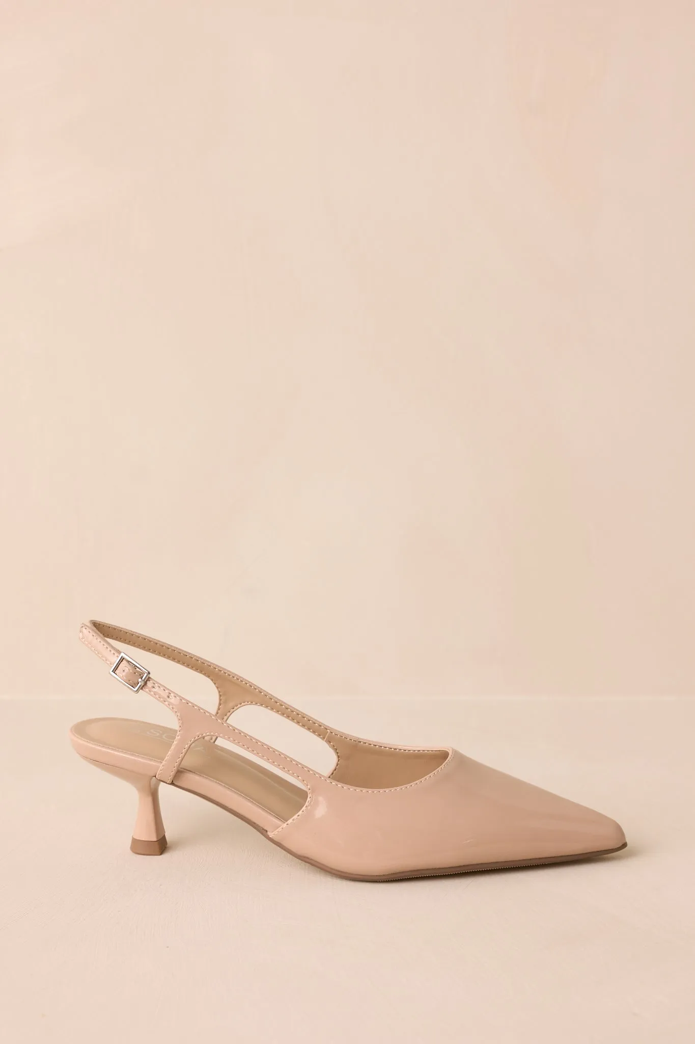 Fiercely Stunned Nude Patent Kitten Heels