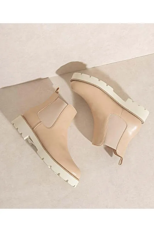 GIANNA Chunky Sole Chelsea Boots in Khaki / Nude