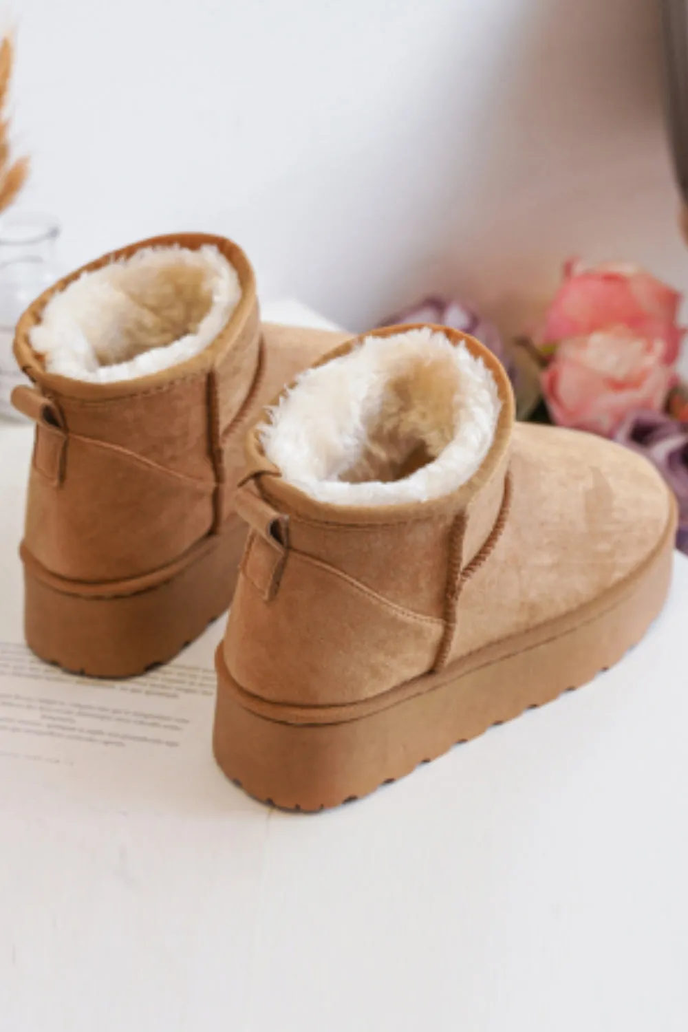 KIDS ANKLE LENGTH FAUX FUR LINING BOOTS IN CAMEL 31-36 SIZES