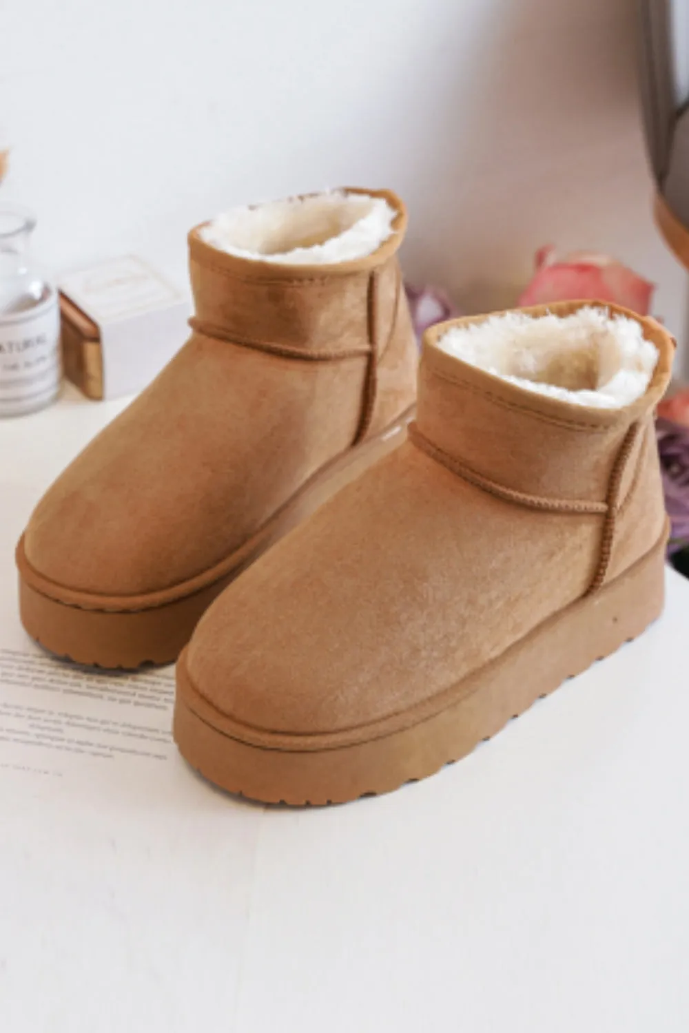 KIDS ANKLE LENGTH FAUX FUR LINING BOOTS IN CAMEL 31-36 SIZES