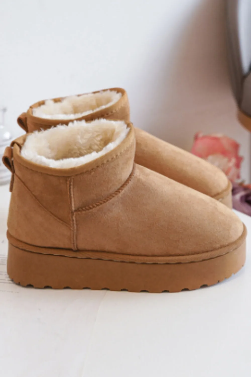 KIDS ANKLE LENGTH FAUX FUR LINING BOOTS IN CAMEL 31-36 SIZES
