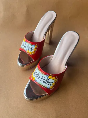 Red floral 5'inch heels