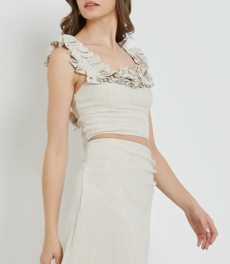 Smocked Ruffle Tie Back Crop Top