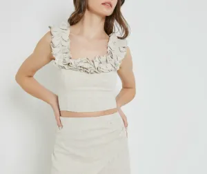 Smocked Ruffle Tie Back Crop Top