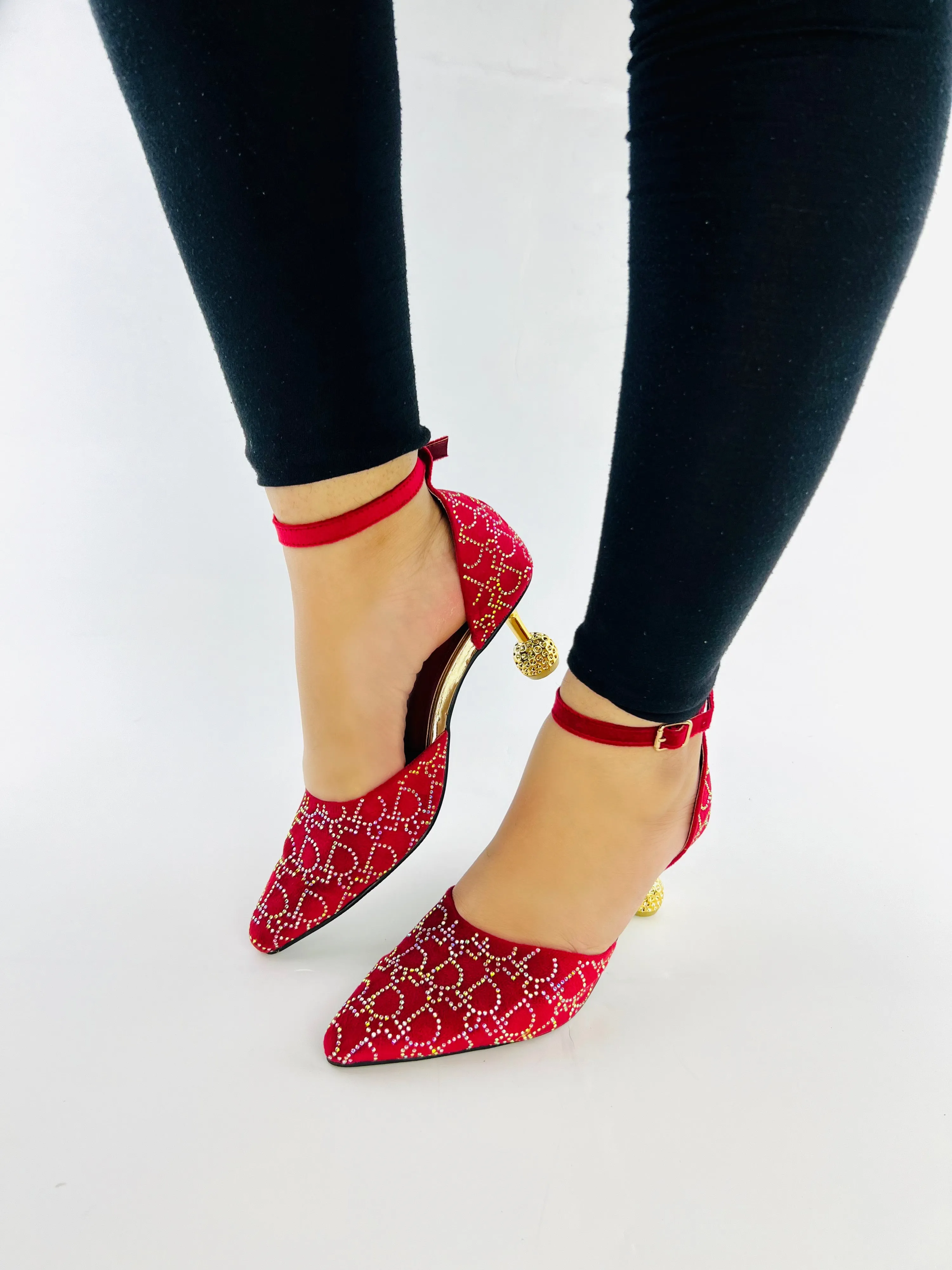 Spunkz Maroon Velvet Ankle Strap Wedding Heels