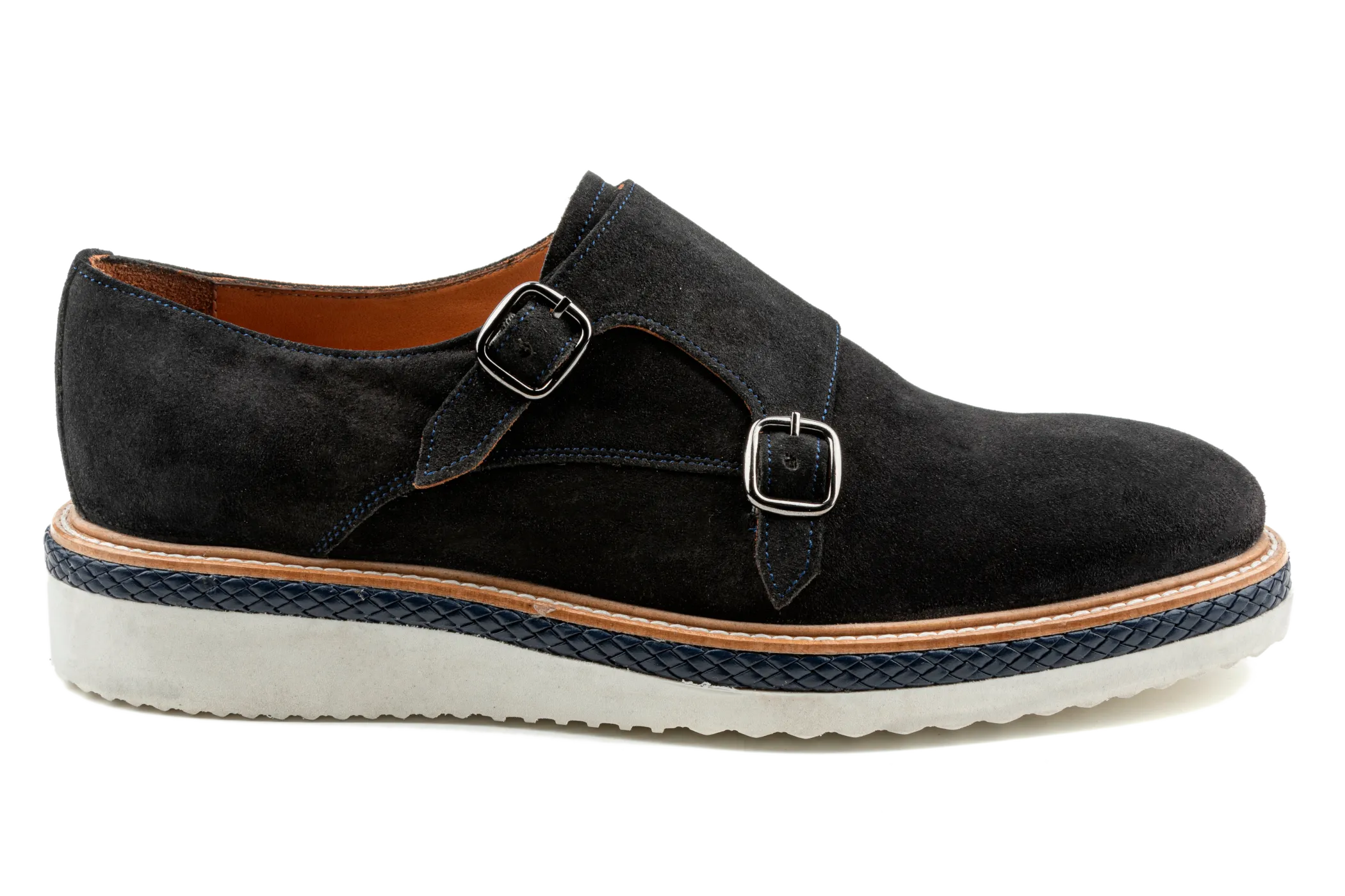 Suede Double Monk Strap Shoes,Monk Strap Sneakers, Navy Monk Strap Dress Shoes That Feel like Sneakers, Navy Suede Monk Strap, Best Monk Strap Shoes:  Nas by Debbano