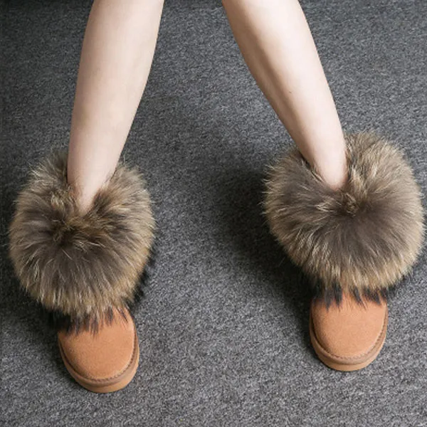 Women Genuine Leather Fox Fur Winter Snow Boots