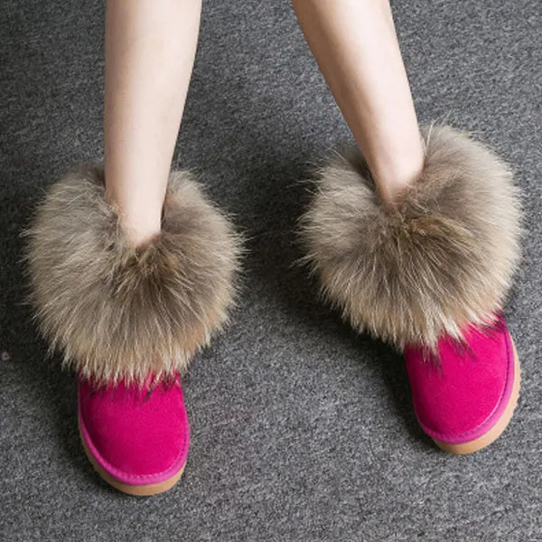 Women Genuine Leather Fox Fur Winter Snow Boots