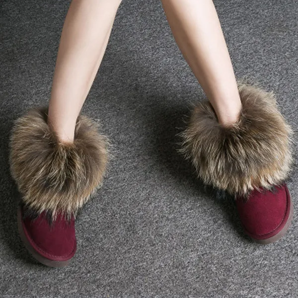 Women Genuine Leather Fox Fur Winter Snow Boots