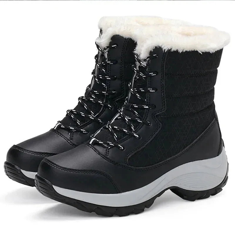 Women Plush Winter Snow Lace-Up Boots